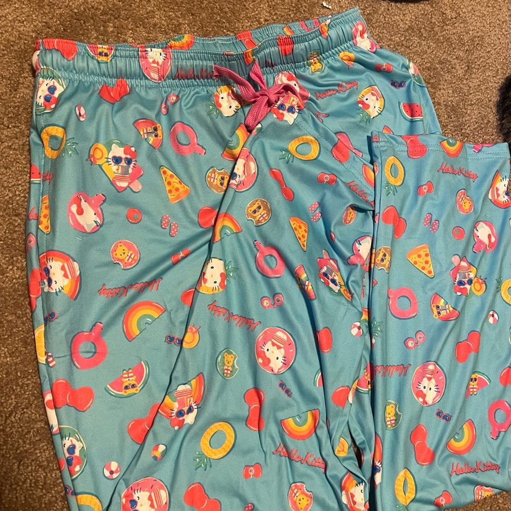 Hello Kitty Turquoise Pajama Bottoms with Colorful Icons